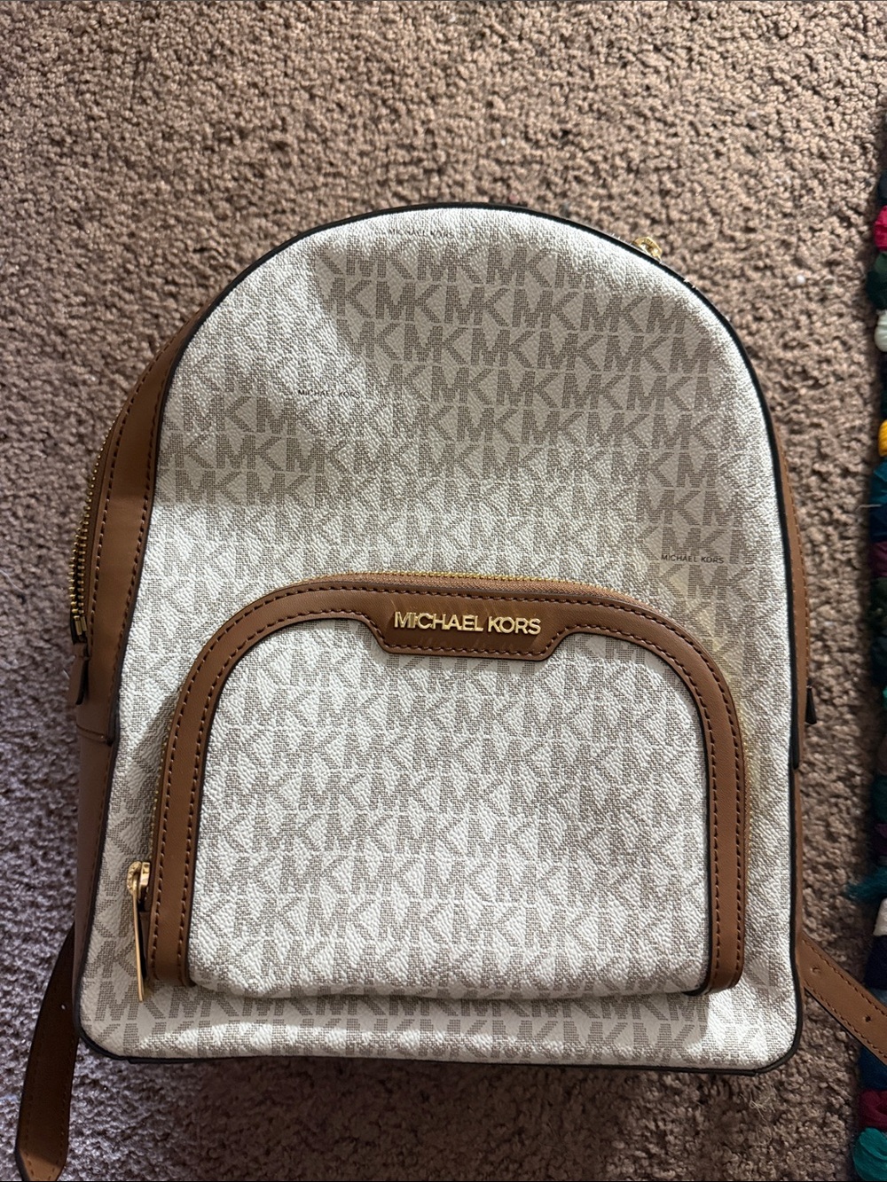 Michael Kors Beige and Brown Monogram Mini Backpack